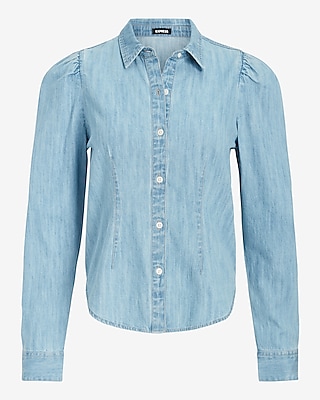 Slim Puff Shoulder Denim Portofino Shirt