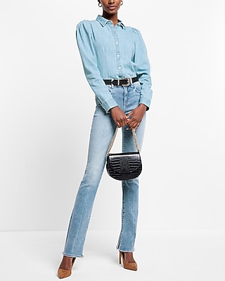 Slim Puff Shoulder Denim Portofino Shirt