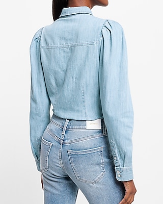 Slim Puff Shoulder Denim Portofino Shirt