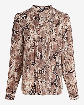 Snake Print Stand Collar Long Sleeve Shirt