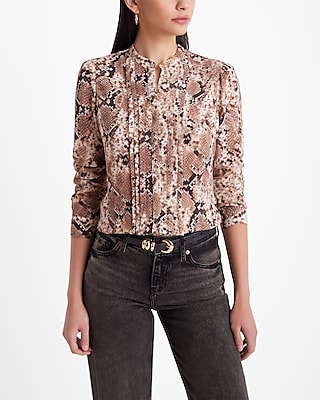 Snake Print Stand Collar Long Sleeve Shirt