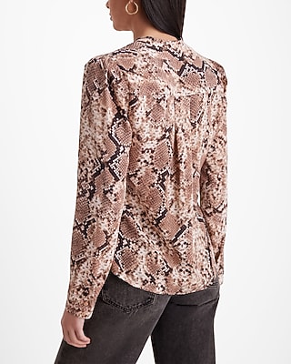 Snake Print Stand Collar Long Sleeve Shirt