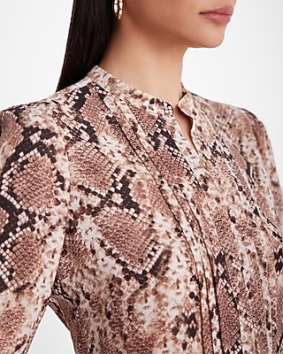 Snake Print Stand Collar Long Sleeve Shirt