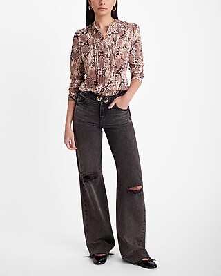 Snake Print Stand Collar Long Sleeve Shirt