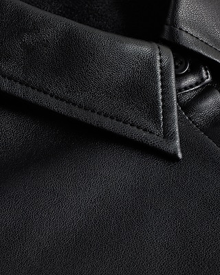 Faux Leather Puff Sleeve Button Up Shirt