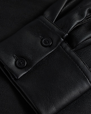 Faux Leather Puff Sleeve Button Up Shirt