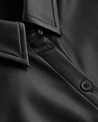 Faux Leather Puff Sleeve Button Up Shirt