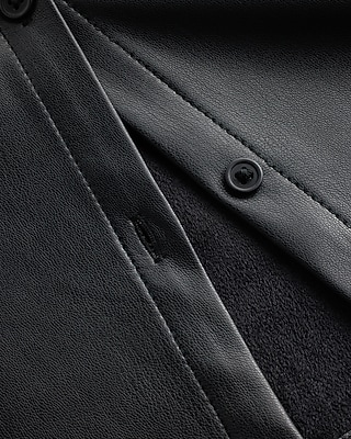 Faux Leather Puff Sleeve Button Up Shirt