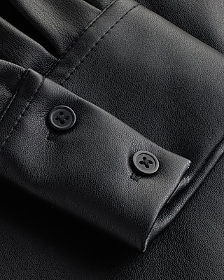 Faux Leather Puff Sleeve Button Up Shirt