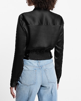 Satin Tie Front Banded Bottom Portofino Shirt
