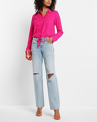 Relaxed Cinched Tie Bottom Portofino Shirt