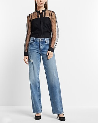 Tulle Polka Dot Long Sleeve Button Up Shirt