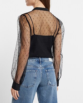 Tulle Polka Dot Long Sleeve Button Up Shirt