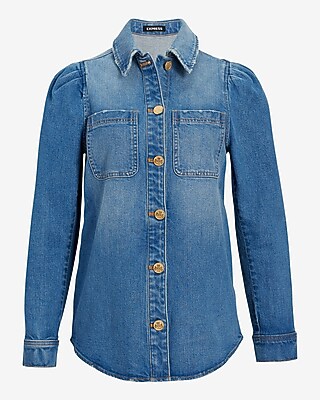 Denim Puff Sleeve Shacket Express