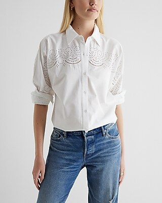 EC EX ECLECTIC POPLIN SHIRT WITH PLACED LACE 9709397:TRUE WHITE:M