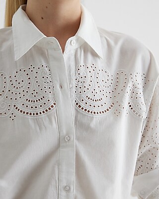 EC EX ECLECTIC POPLIN SHIRT WITH PLACED LACE 9709397:TRUE WHITE:M