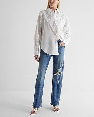 EC EX ECLECTIC POPLIN SHIRT WITH PLACED LACE 9709397:TRUE WHITE:M