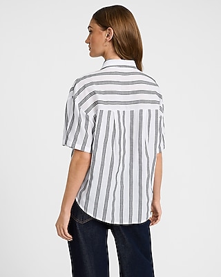 Striped Short Sleeve Boyfriend Shirt