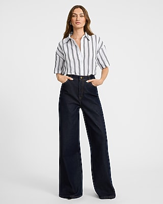 Striped Short Sleeve Boyfriend Shirt