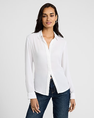 women's white dress shirt Port Authority Dimension Knit | Product woven to endure the demands of daily commercial use Women's White, Long-Sleeve Form-Fitted Dress