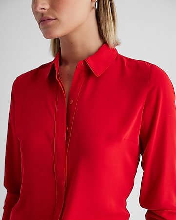 Women's Button Down Shirts Bodysuit Easy Care Work Shirt Blouse