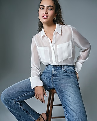 Sheer Double Pocket Relaxed Portofino Shirt