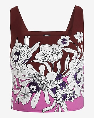 Floral Color Block Square Neck Cropped Tank