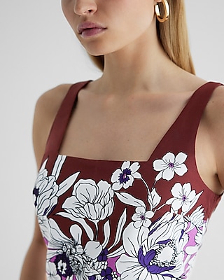 Floral Color Block Square Neck Cropped Tank