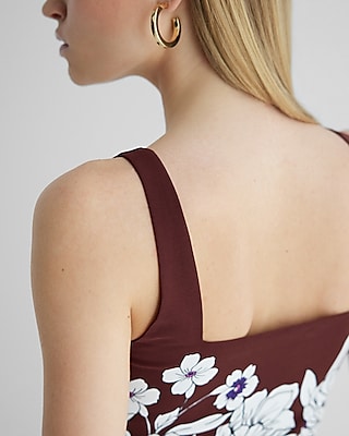 Floral Color Block Square Neck Cropped Tank