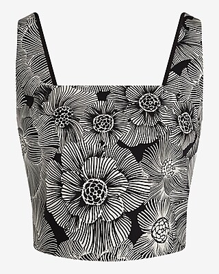 Floral Square Neck Cropped Tank