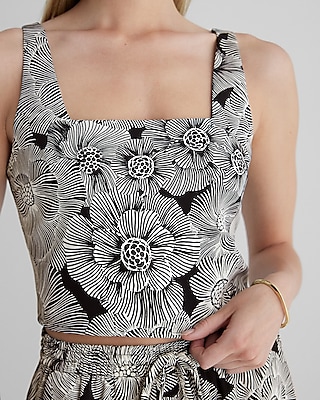 Floral Square Neck Cropped Tank