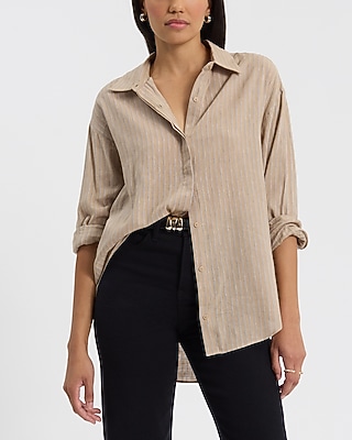 Striped Linen-blend Boyfriend Portofino Shirt | Express