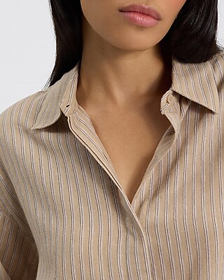 Striped Linen-Blend Boyfriend Portofino Shirt