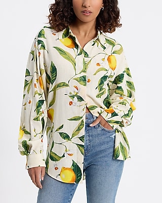 Printed Linen-Blend Boyfriend Portofino Shirt