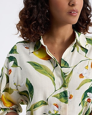 Printed Linen-Blend Boyfriend Portofino Shirt