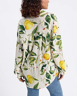 Printed Linen-Blend Boyfriend Portofino Shirt