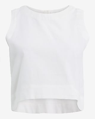 Linen-Blend Crew Neck Button Back Tank