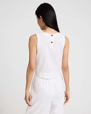 Linen-Blend Crew Neck Button Back Tank