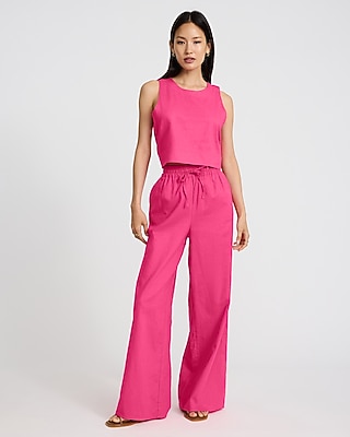 Linen-Blend Crew Neck Button Back Tank