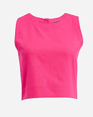 Linen-Blend Crew Neck Button Back Tank