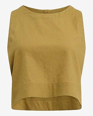 Linen-Blend Crew Neck Button Back Tank