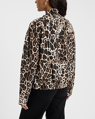 Leopard Ruffle Neck Adjustable Tie Utility Shacket