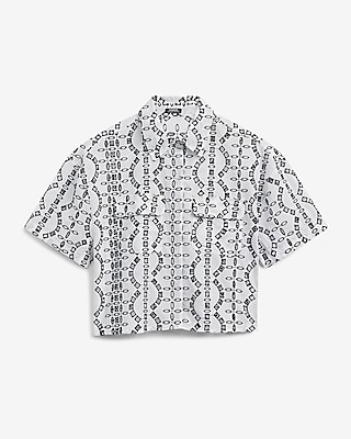 Eyelet Short Sleeve Cropped Boyfriend Portofino Shirt