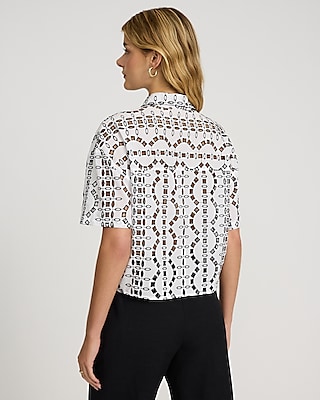Eyelet Short Sleeve Cropped Boyfriend Portofino Shirt