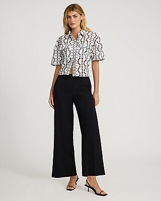 Eyelet Short Sleeve Cropped Boyfriend Portofino Shirt
