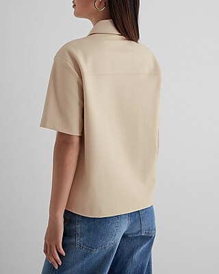 Faux Leather Button Up Boxy Shirt | Express