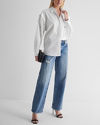 Poplin Detachable Sleeve Button Up Shirt