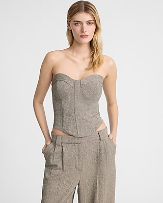 Textured Herringbone Strapless Corset Tube Top