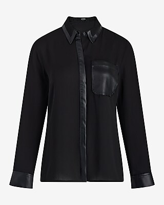 Faux Leather Pocket Tipped Relaxed Portofino Shirt