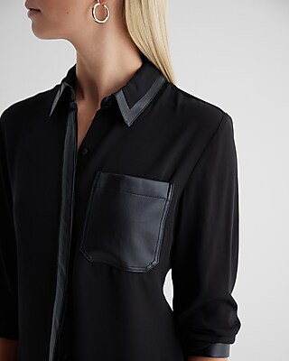 Faux Leather Pocket Tipped Relaxed Portofino Shirt